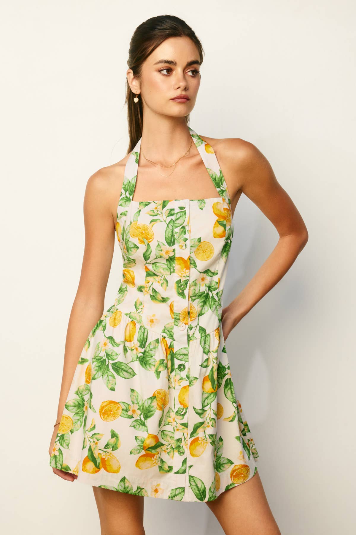 fit and flare halter dress Lemon Mini WASHINGTON ROBERTS Size:M: M 6-8 Homecoming Dresses at The No Embellishment
