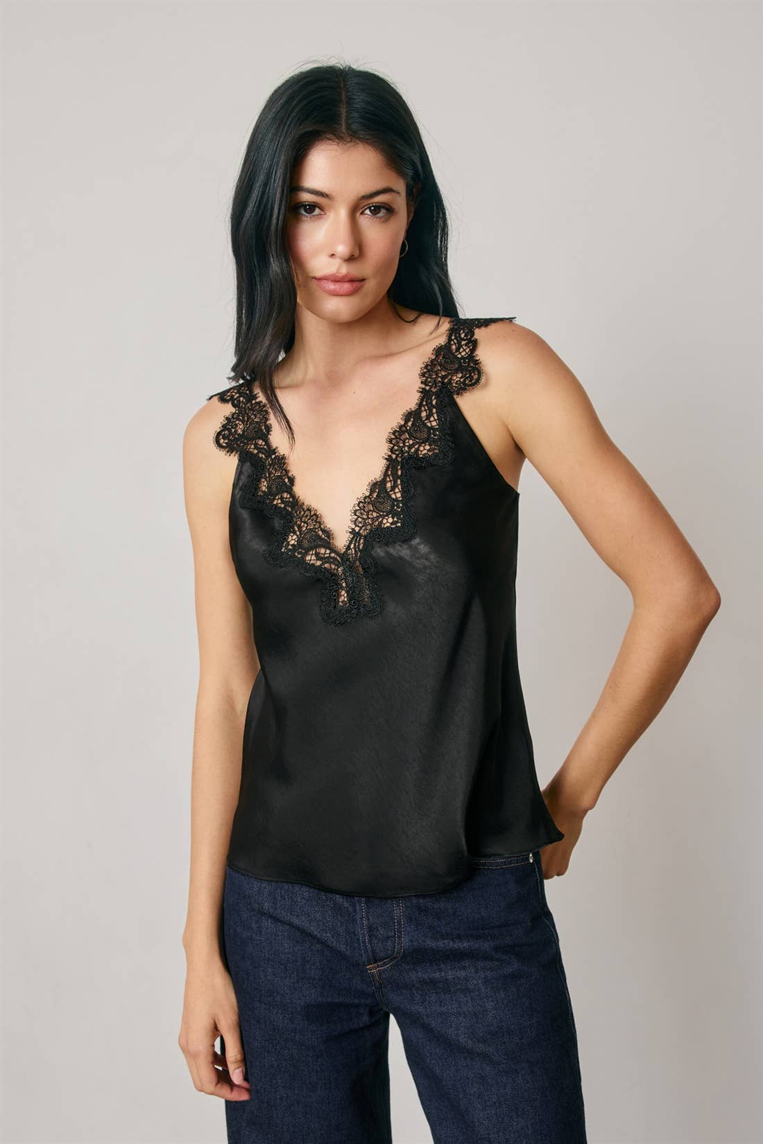 Satin Lace Trim Cami Top (1)