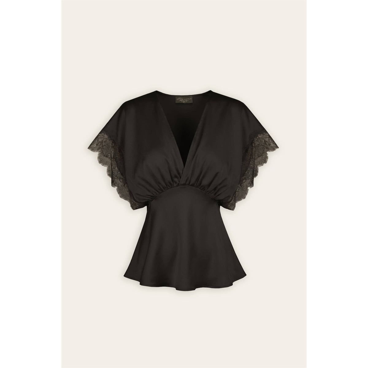 Satin Lace V Neck Blouson Top
