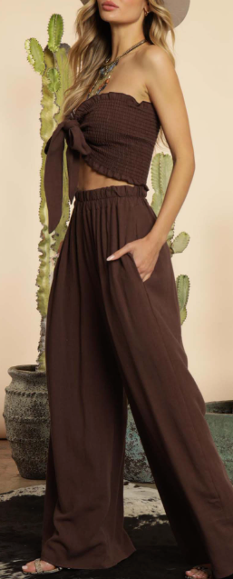 Espresso Linen Smocked 2 Piece