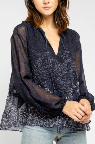 Paisley Border Peasant Blouse