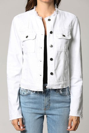 Hidden Collarless Denim-White