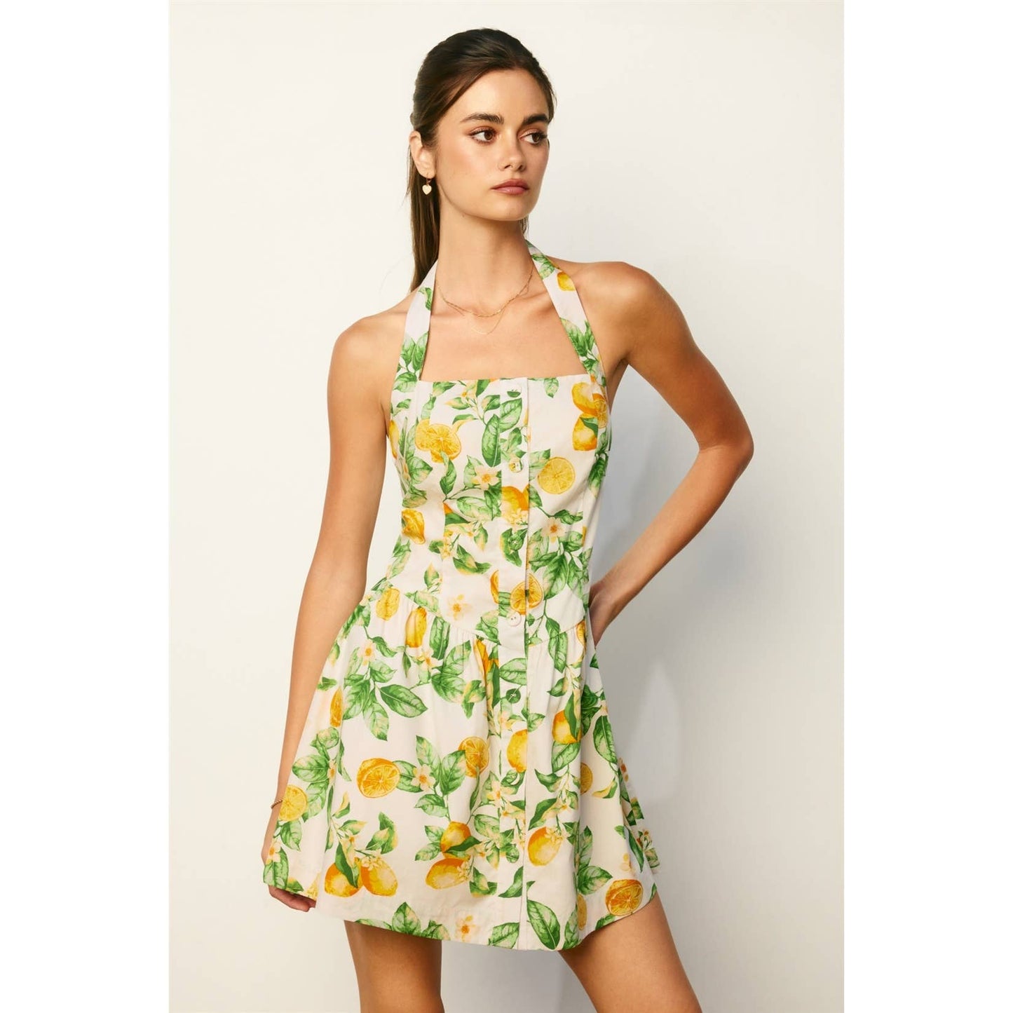 Lemon Fit And Flare Halter Mini Dress
