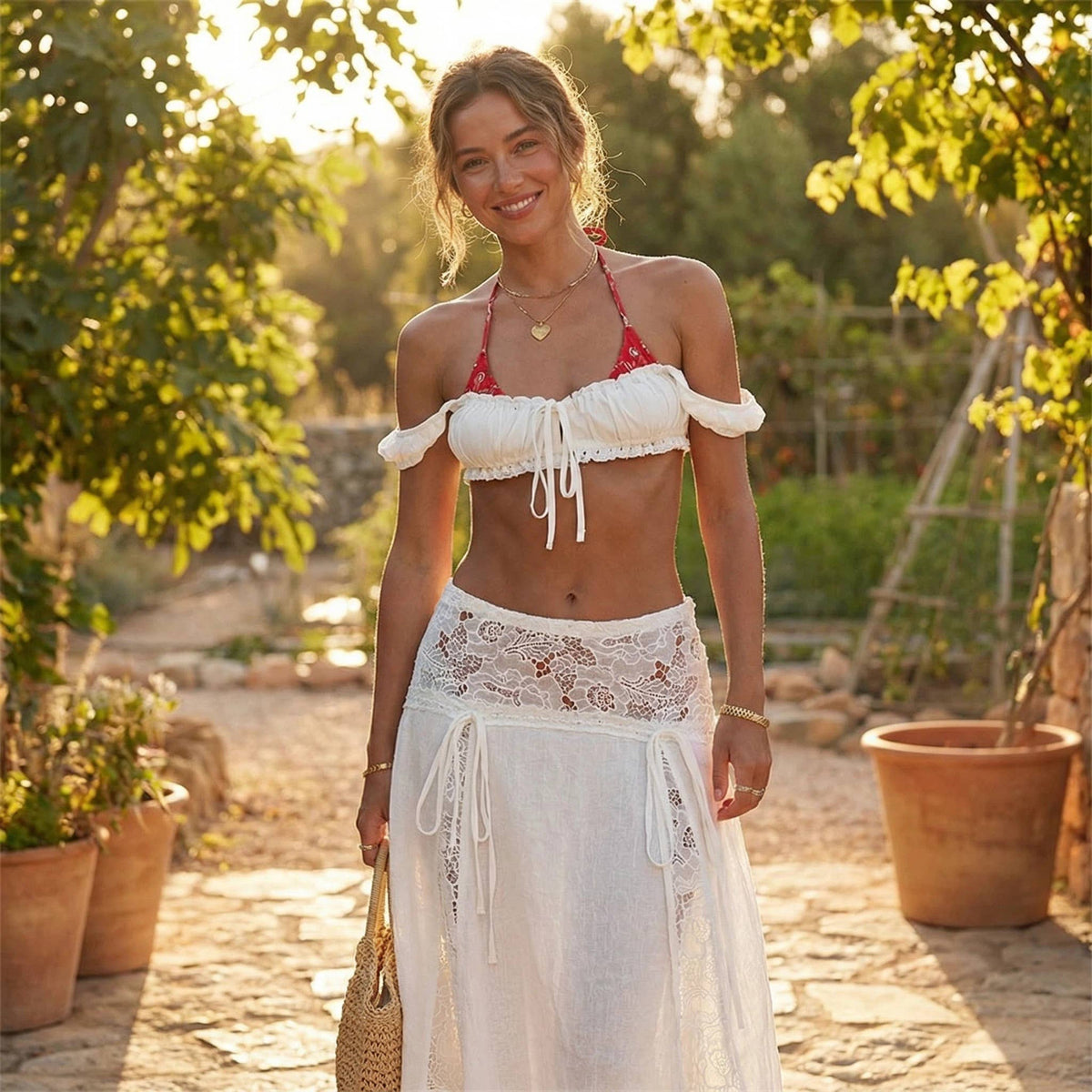 Dolce Lace Tie Bralette & Maxi Skirt Set