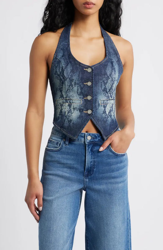 Sasha Halter Denim Vest
