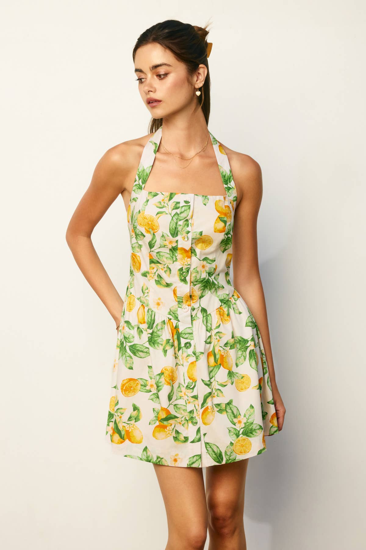 Lemon Fit And Flare Halter Mini Dress