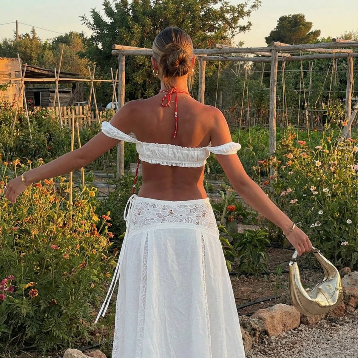 Dolce Lace Tie Bralette & Maxi Skirt Set