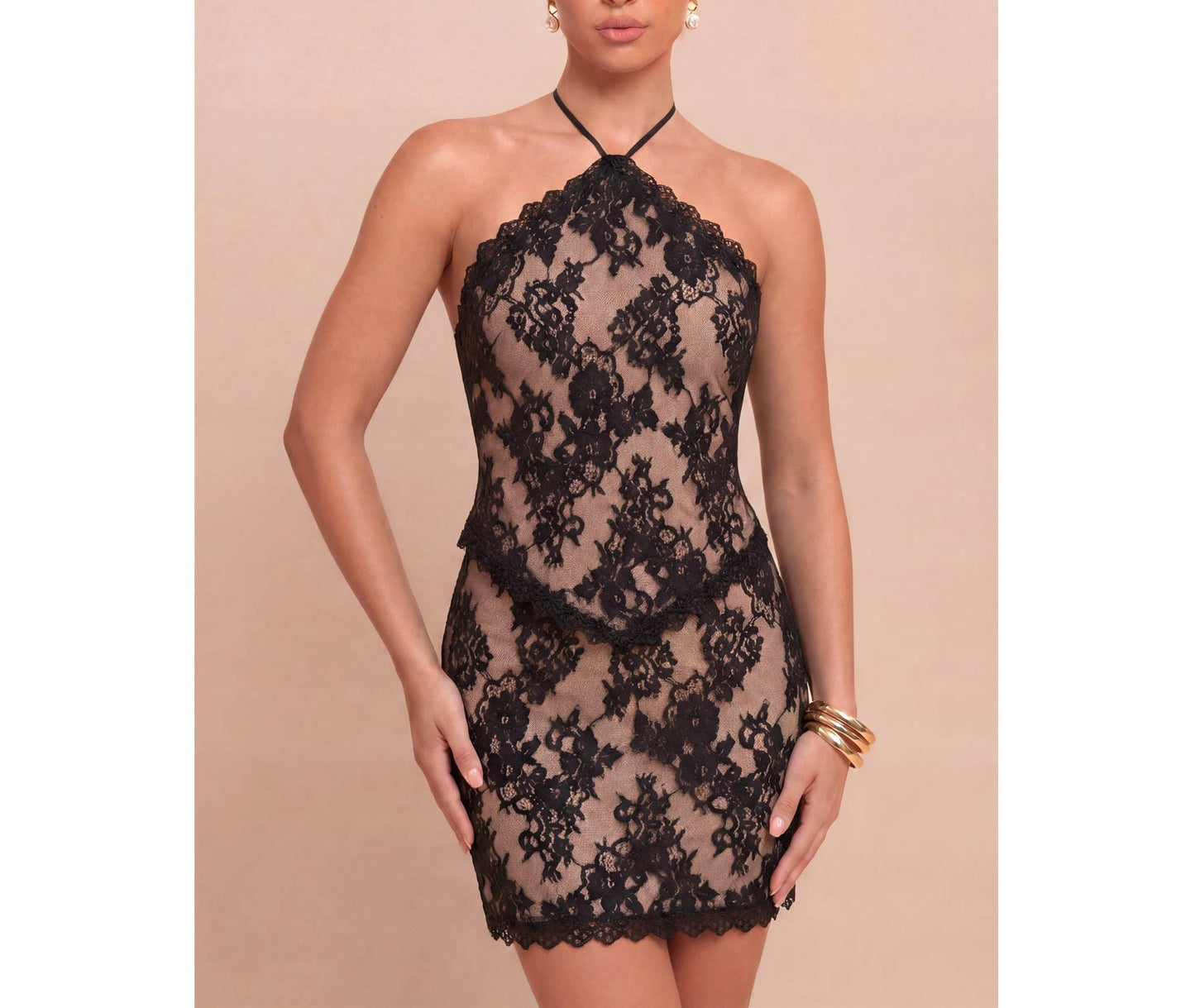 ALL OVER LACE TRIM MINI DRESS
