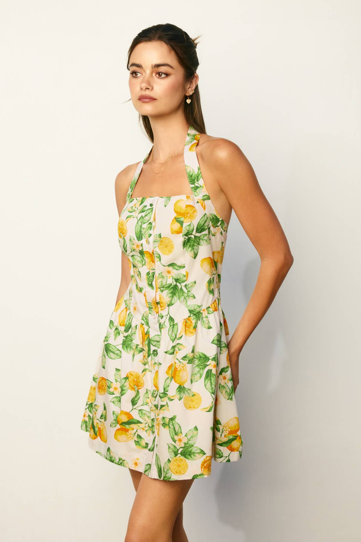Lemon Fit And Flare Halter Mini Dress