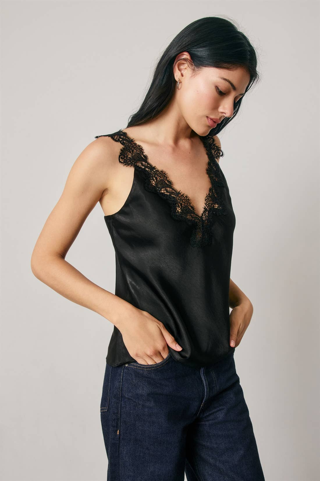 Satin Lace Trim Cami Top (1)