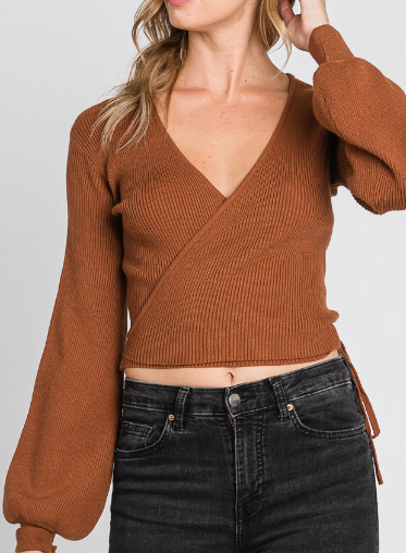 Cinnamon Knit Wrap Sweater