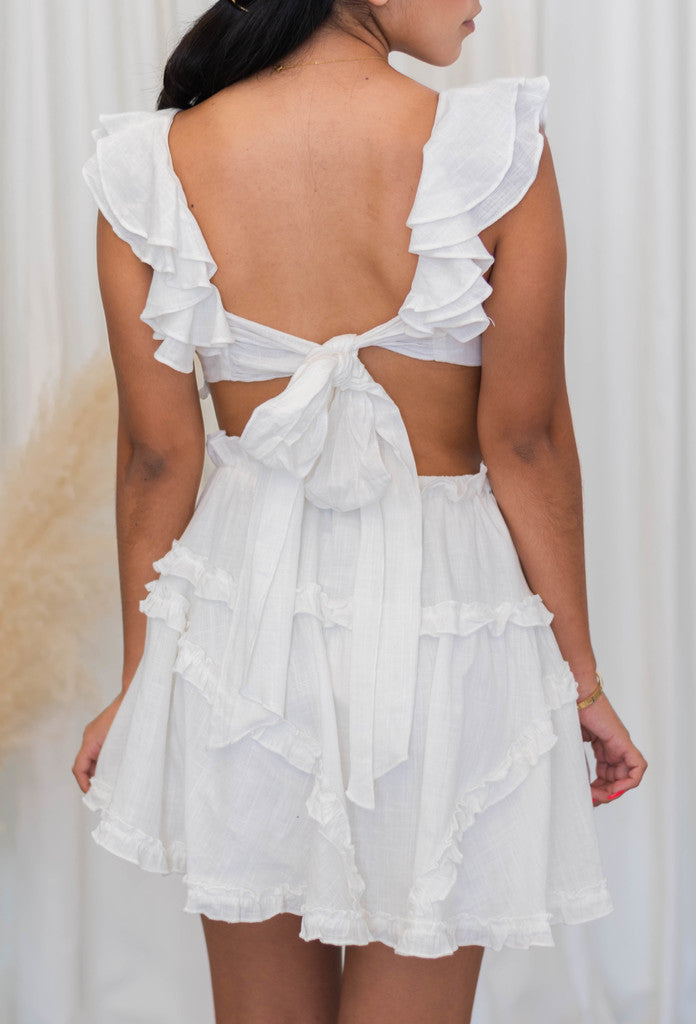White Linen Ruffle Lace Dress